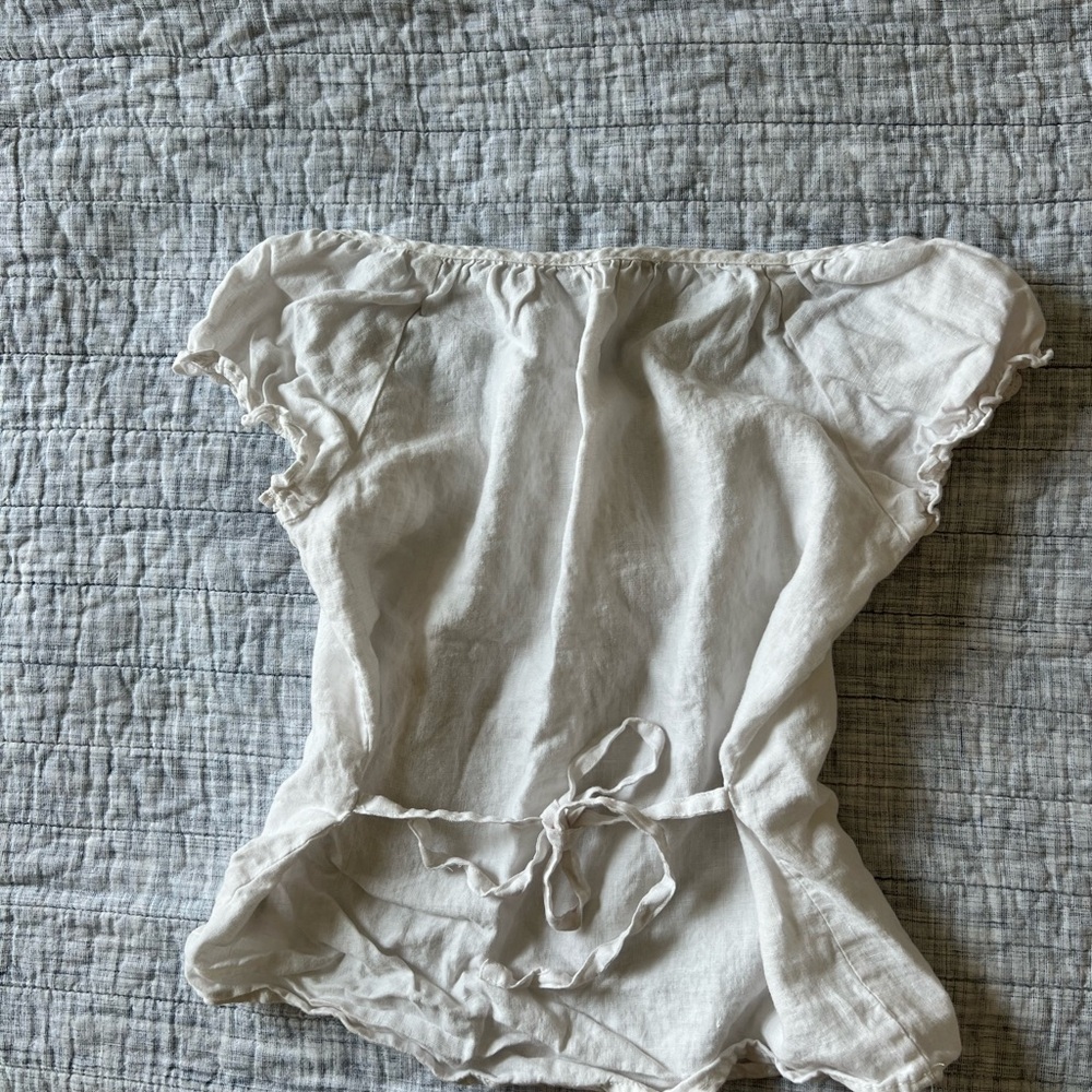 Brandy Melville White Ruffled Cap Sleeve Blouse - Picture 5 of 10